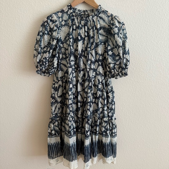 Ulla Johnson Dresses & Skirts - Ulla Johnson Navy and Cream Textured Dress With Metallic Details Size 6